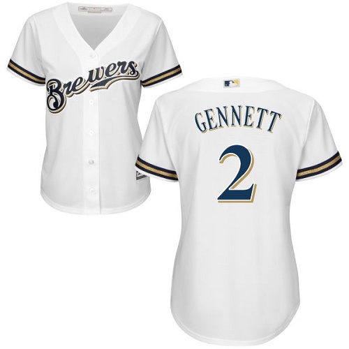 Brewers #2 Scooter Gennett White Home Women's Stitched MLB Jersey
