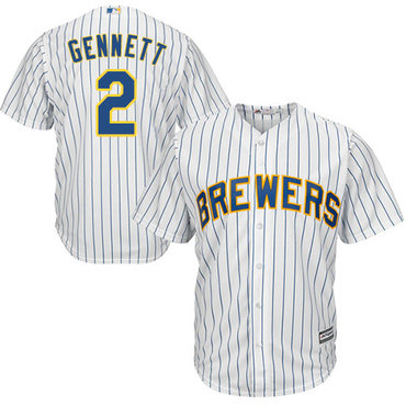 Brewers #2 Scooter Gennett White Strip Cool Base Stitched Youth MLB Jersey