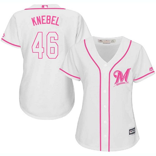 Brewers #46 Corey Knebel White Pink Fashion Women's Stitched MLB Jersey