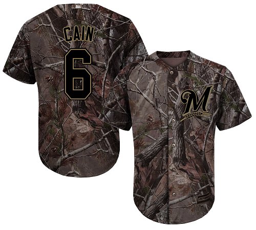 Brewers #6 Lorenzo Cain Camo Realtree Collection Cool Base Stitched Youth Baseball Jersey