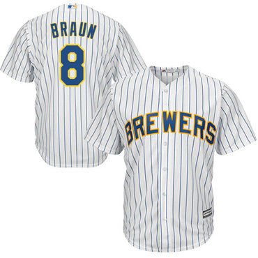 Brewers #8 Ryan Braun White(blue stripe) Cool Base Stitched Youth MLB Jersey
