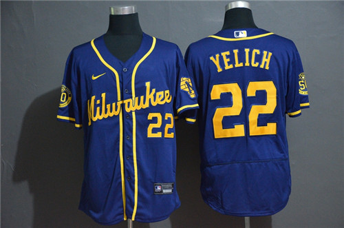 Brewers 22 Christian Yelich Royal Nike 2020 Flexbase Jersey