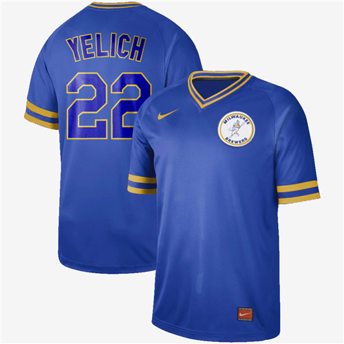 Brewers 22 Christian Yelich Royal Throwback Jersey