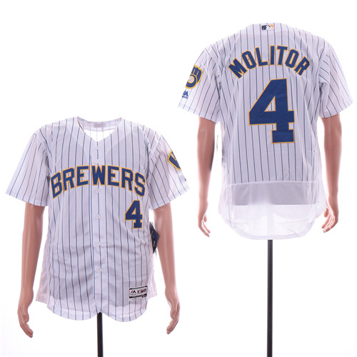 Brewers 4 Paul Molitor Royal White Flexbase Jersey