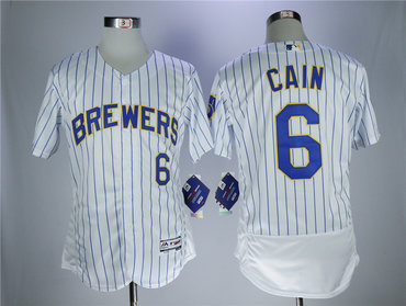 Brewers 6 Lorenzo Cain White Flexbase Jersey