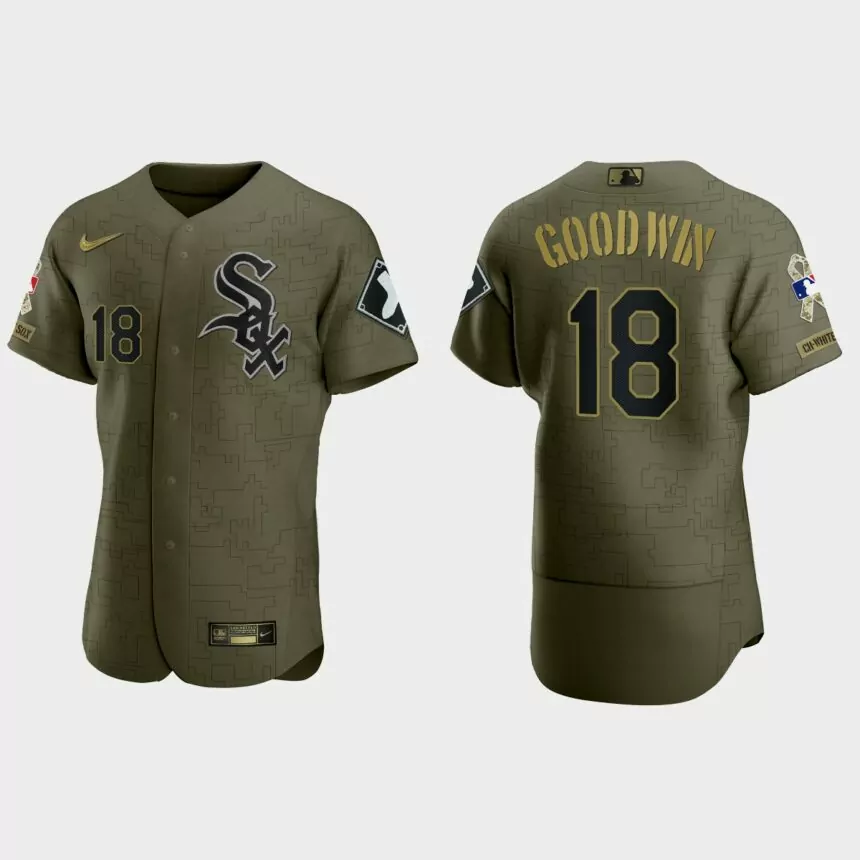 Brian Goodwin Chicago White Sox 2021 Salute to Service Digital Camo Jersey – Green
