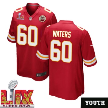 Brian Waters No 60 Youth Super Bowl LIX Kansas City Chiefs Home Game 2025 Jersey- Replica