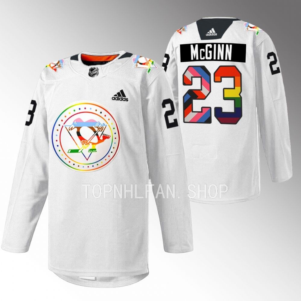 Brock McGinn Penguins Pride warmup Jersey White Rainbow