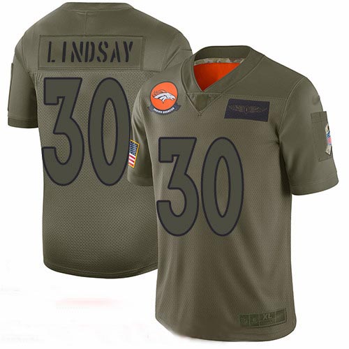 Broncos #30 Phillip Lindsay Camo Youth Stitched Football Limited 2019 Salute to Service Jersey