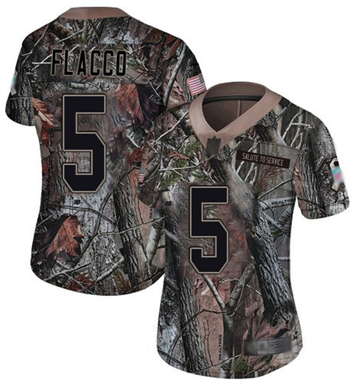 Broncos #5 Joe Flacco Camo Women's Stitched Football Limited Rush Realtree Jersey