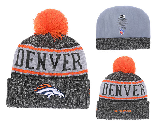 Broncos 2018 NFL Sideline Black Pom Knit Hat YD