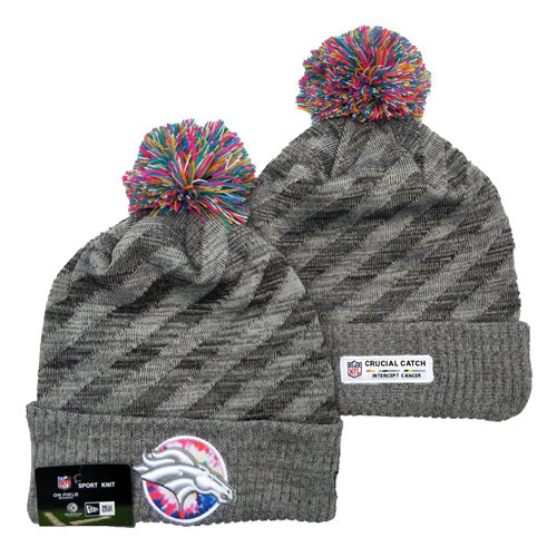 Broncos Team Logo Gray 2020 NFL Crucial Catch Sport Pom Cuffed Knit Hat YD