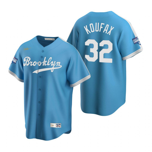 Brooklyn Dodgers #32 Sandy Koufax Light Blue 2020 World Series Champions Cooperstown Collection Jersey