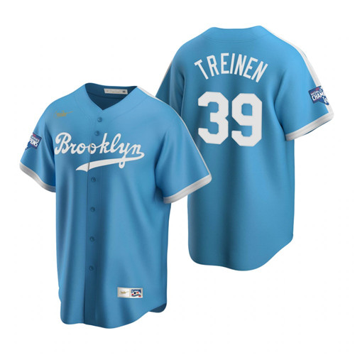Brooklyn Dodgers #39 Blake Treinen Light Blue 2020 World Series Champions Cooperstown Collection Jersey