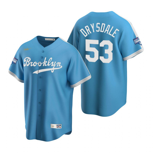 Brooklyn Dodgers #53 Don Drysdale Light Blue 2020 World Series Champions Cooperstown Collection Jersey