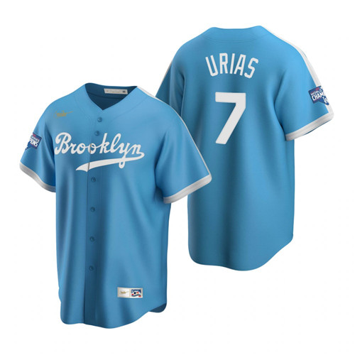 Brooklyn Dodgers #7 Julio Urias Light Blue 2020 World Series Champions Cooperstown Collection Jersey