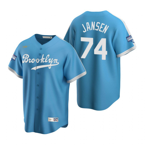 Brooklyn Dodgers #74 Kenley Jansen Light Blue 2020 World Series Champions Cooperstown Collection Jersey