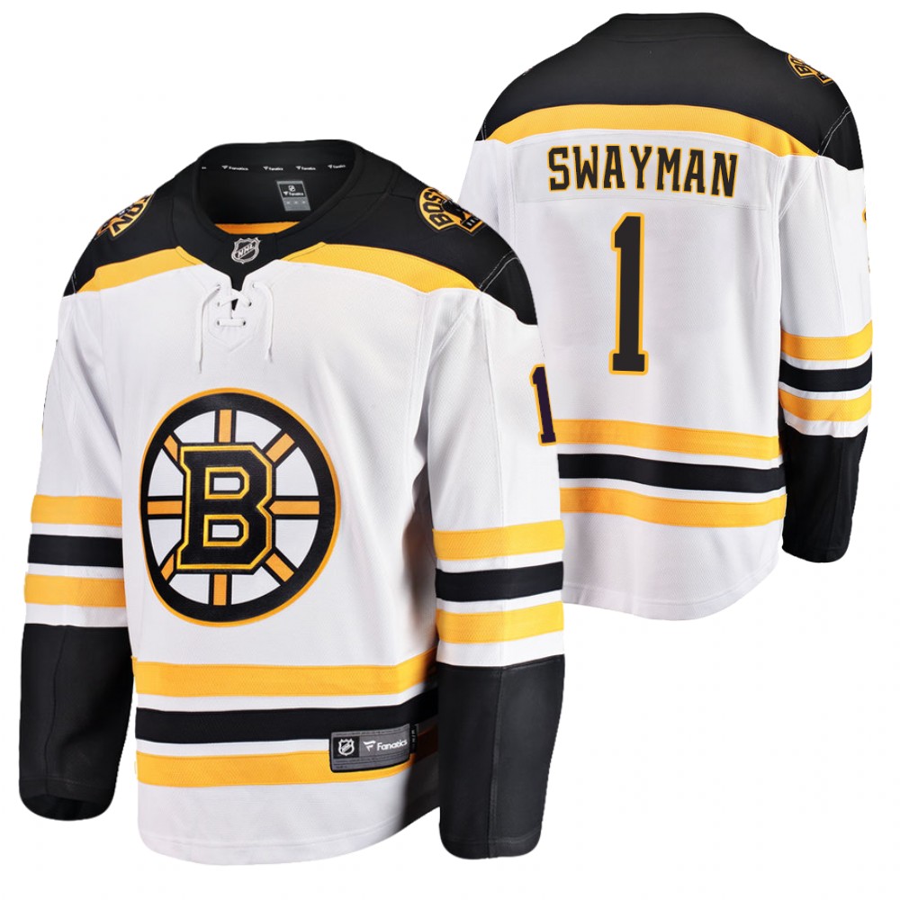 Bruins #1 Jeremy Swayman White 2021 Away Jersey Stitched