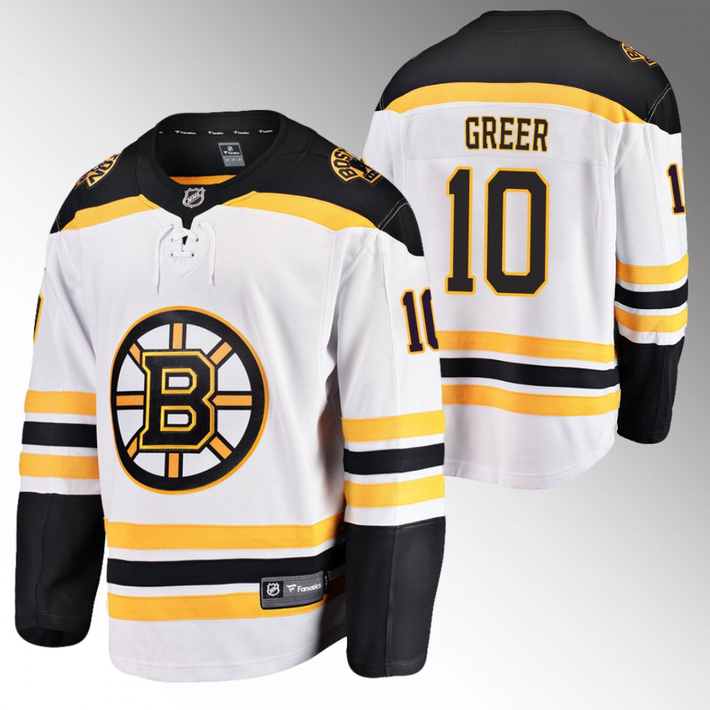 Bruins #10 A.J. Greer White Away Jersey Stitched