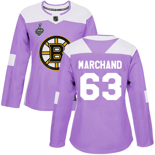 Bruins #63 Brad Marchand Purple Authentic Fights Cancer Stanley Cup Final Bound Women's Stitched Hockey Jersey