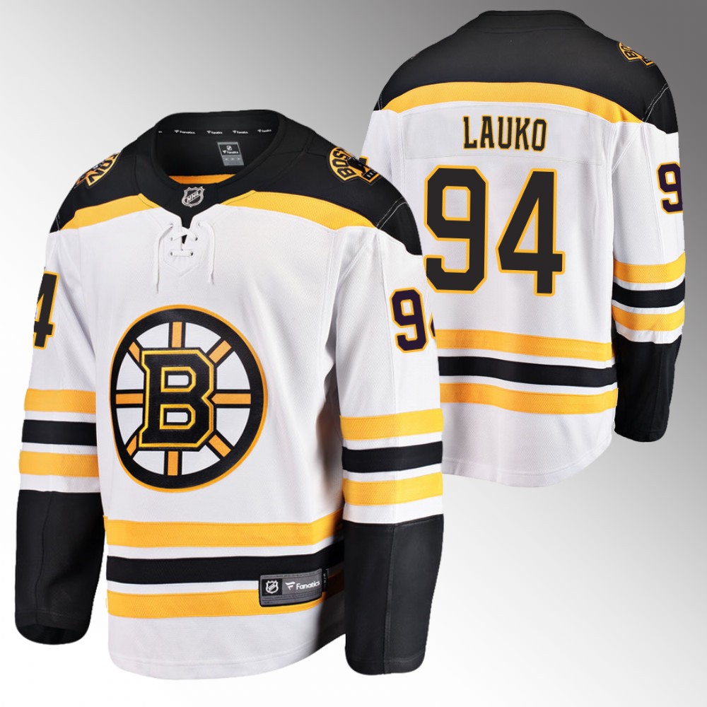 Bruins #94 Jakub Lauko White Away Jersey Stitched