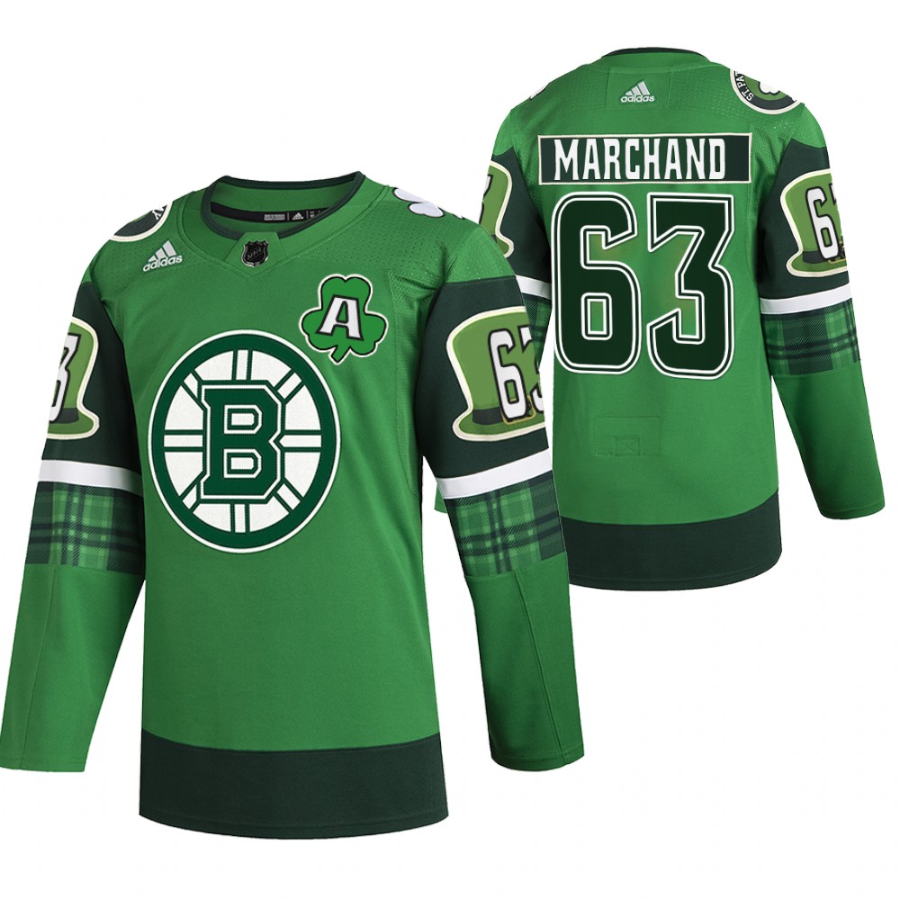 Bruins Brad Marchand St Patricks Day Green #63 Jersey 2022 Stitched