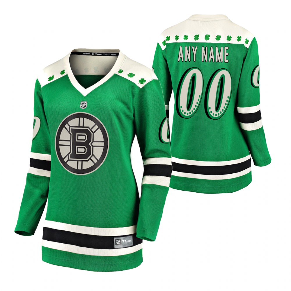 Bruins Custom 2021 St Patricks Day Green Women Jersey
