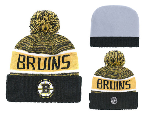 Bruins Fresh Logo Black Pom Knit Hat YD