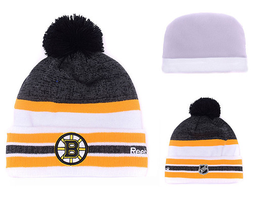 Bruins Fresh Logo Black Yellow Pom Knit Hat YD