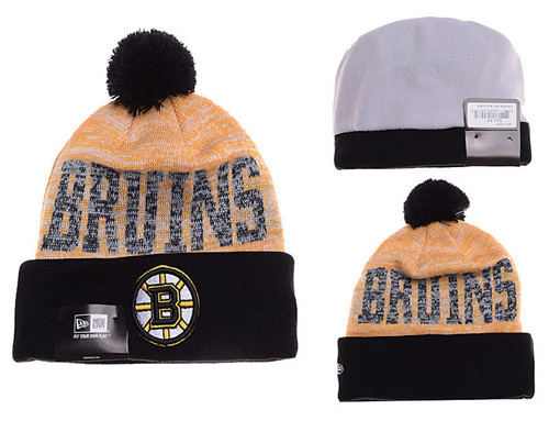 Bruins Fresh Logo Black Yellow With Pom Knit Hat YD
