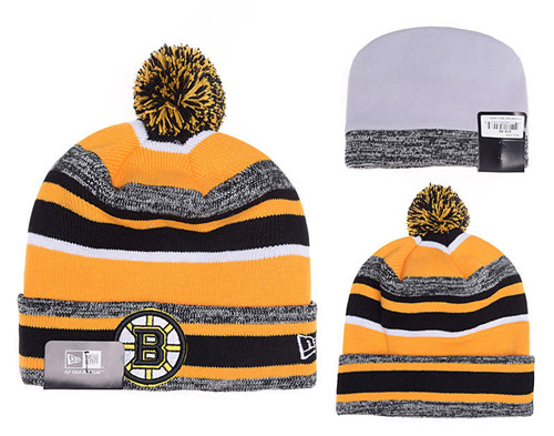 Bruins Fresh Logo Yellow Black Pom Knit Hat YD
