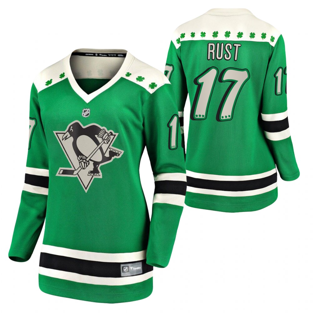 Bryan Rust #17 Penguins 2021 St. Patrick's Day Women Jersey Green