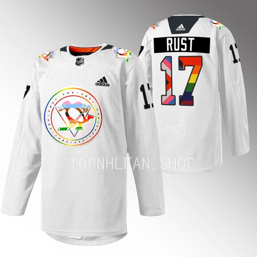 Bryan Rust Penguins Pride warmup Jersey White Rainbow