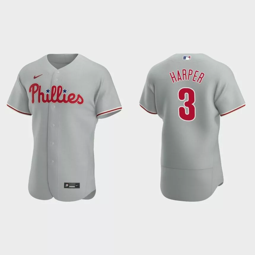 Bryce Harper #3 Philadelphia Phillies Gray Authentic 2020 Road Jersey