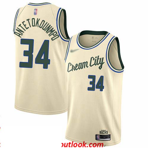 Bucks #34 Giannis Antetokounmpo Cream Basketball Swingman City Edition 2019 20 Jersey