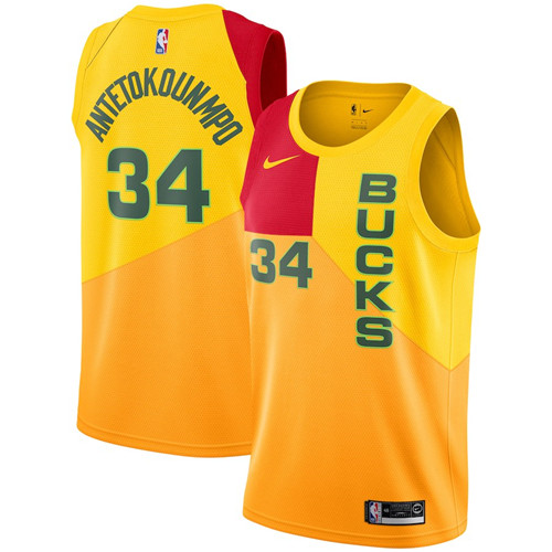Bucks 34 Giannis Antetokounmpo Yellow 2018-19 City Edition Nike Swingman Jersey