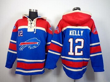 Buffalo Bills #12 Jim Kelly Royal Blue Sawyer Hooded Sweatshirt NFL Hoodie