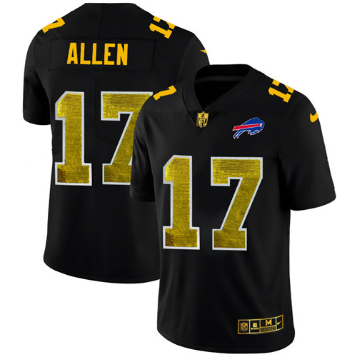 Buffalo Bills #17 Josh Allen Men's Black Nike Golden Sequin Vapor Limited NFL Jersey