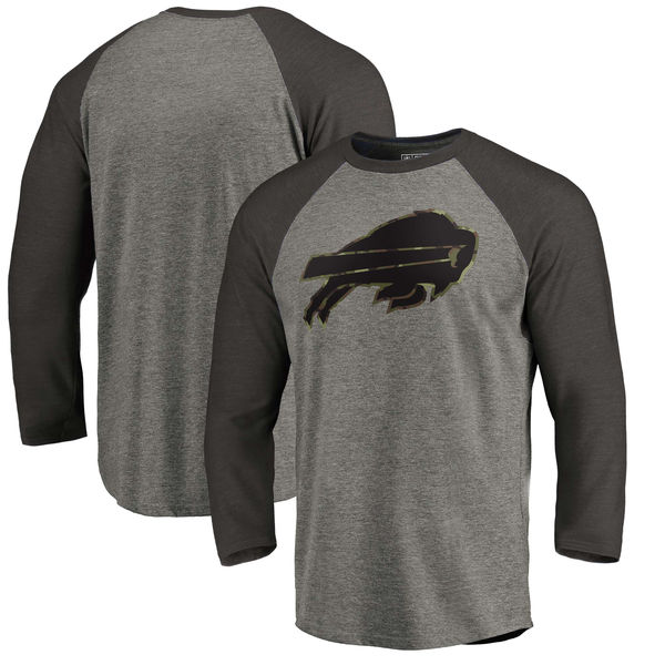 Buffalo Bills NFL Pro Line By Fanatics Branded Black Gray Tri Blend 34-Sleeve T-Shirt