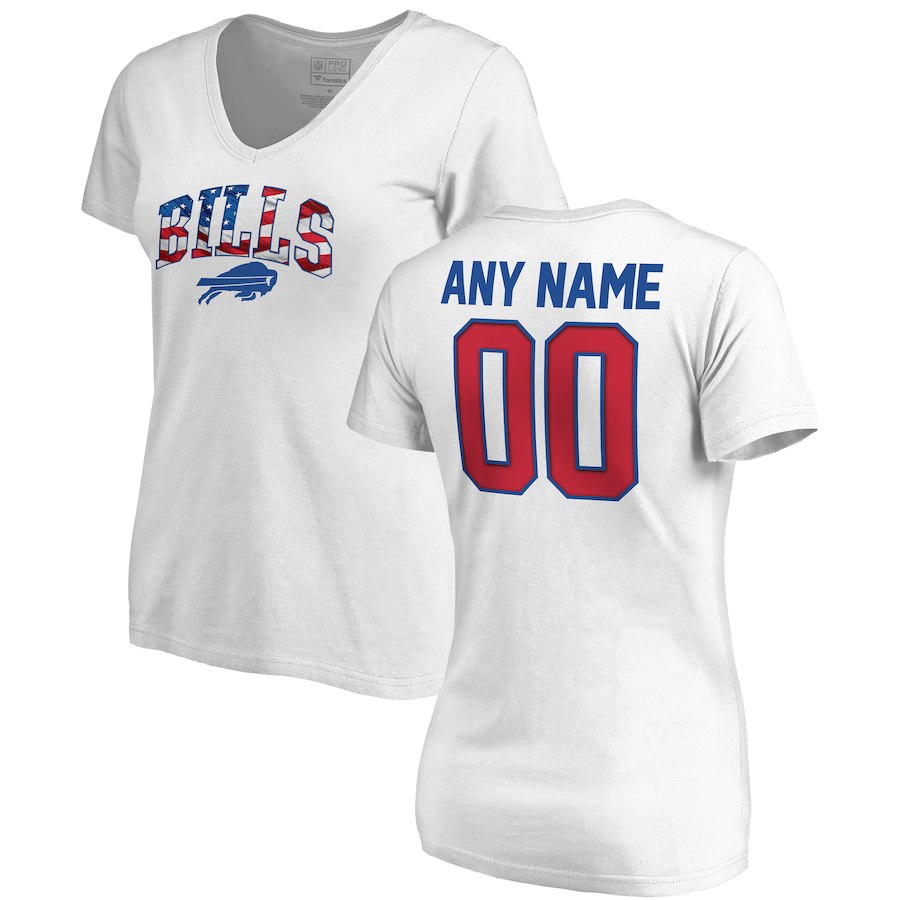 Buffalo Bills NFL Pro Line By Fanatics Branded Women's Any Name & Number Banner Wave V Neck T-Shirt White