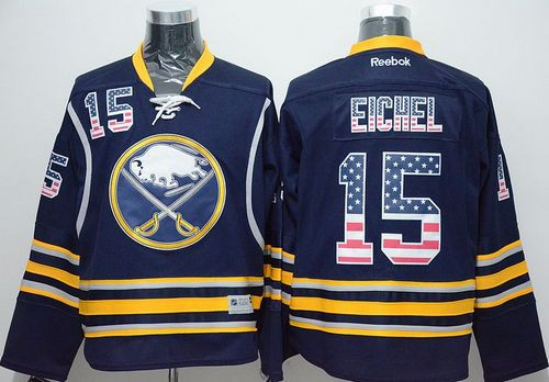 Buffalo Sabres #15 Jack Eichel Navy Blue USA Flag Fashion Stitched NHL Jersey