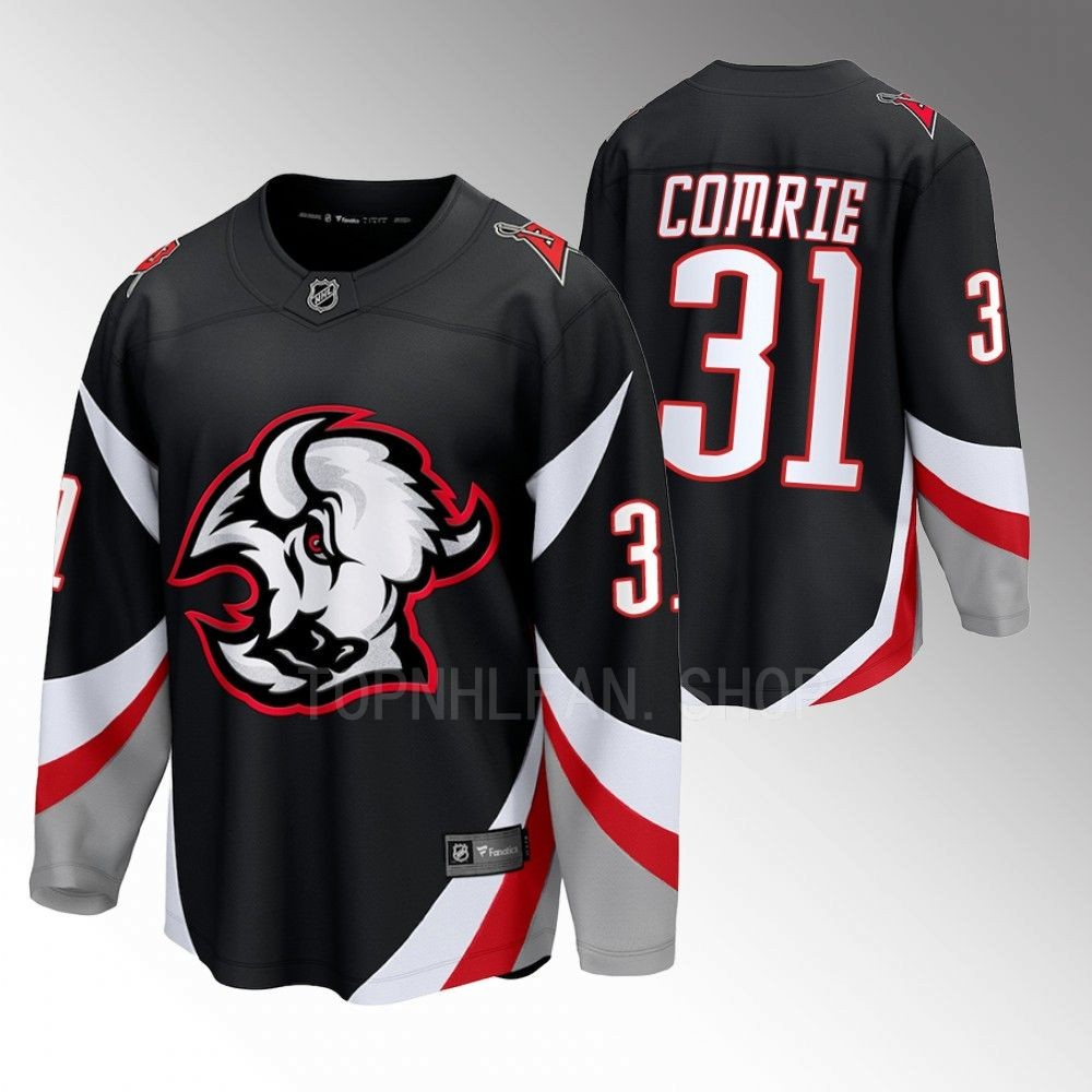 Buffalo Sabres Eric Comrie Black 2022-23 Goathead Alternate Premier Breakaway Player Jersey