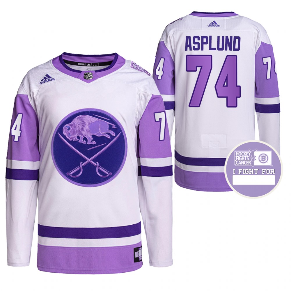 Buffalo Sabres Rasmus Asplund Hockey Fights Cancer White Purple Primegreen Jersey
