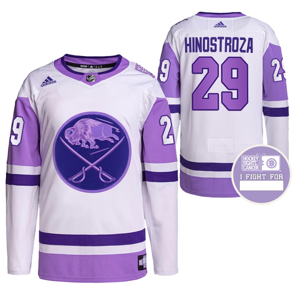 Buffalo Sabres Vinnie Hinostroza Hockey Fights Cancer White Purple Primegreen Jersey