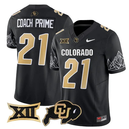 Buffaloes Vapor Limited football Jersey V3 Big 12 XII Patch - All Stitched BLACK   #21 COACH PRIME