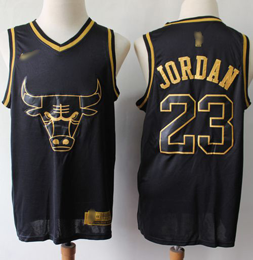 Bulls #23 Michael Jordan Black Gold Basketball Swingman Limited Edition Jersey