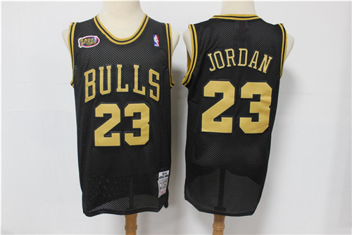 Bulls 23 Michael Jordan Black Gold NBA Finals Patch Jersey