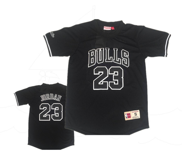 Bulls 23 Michael Jordan Black Short Sleeve Mitchell & Ness Jersey