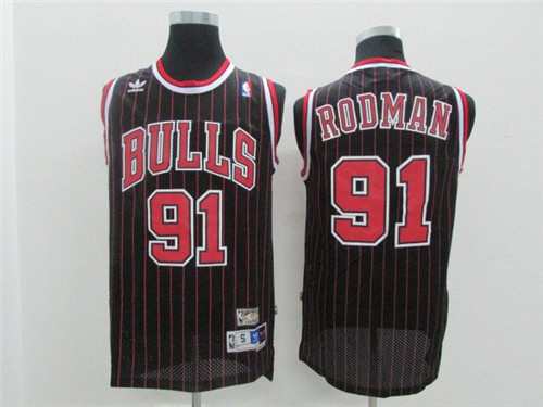 Bulls 91 Dennis Rodman Black Mesh Hardwood Classics Jersey