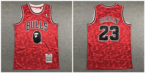 Bulls Bape 23 Michael Jordan Red 1996-97 Hardwood Classics Jersey
